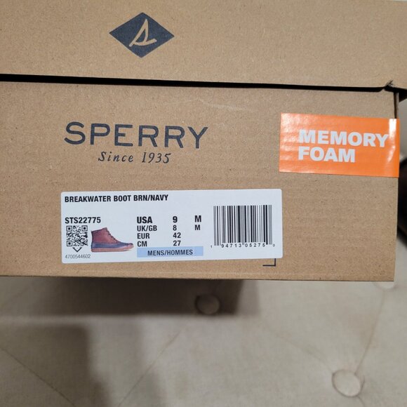 New Men Sperry Breakwater Duck Boot Waterproof Short Brown Navy Blue Size 9 - Picture 8 of 8